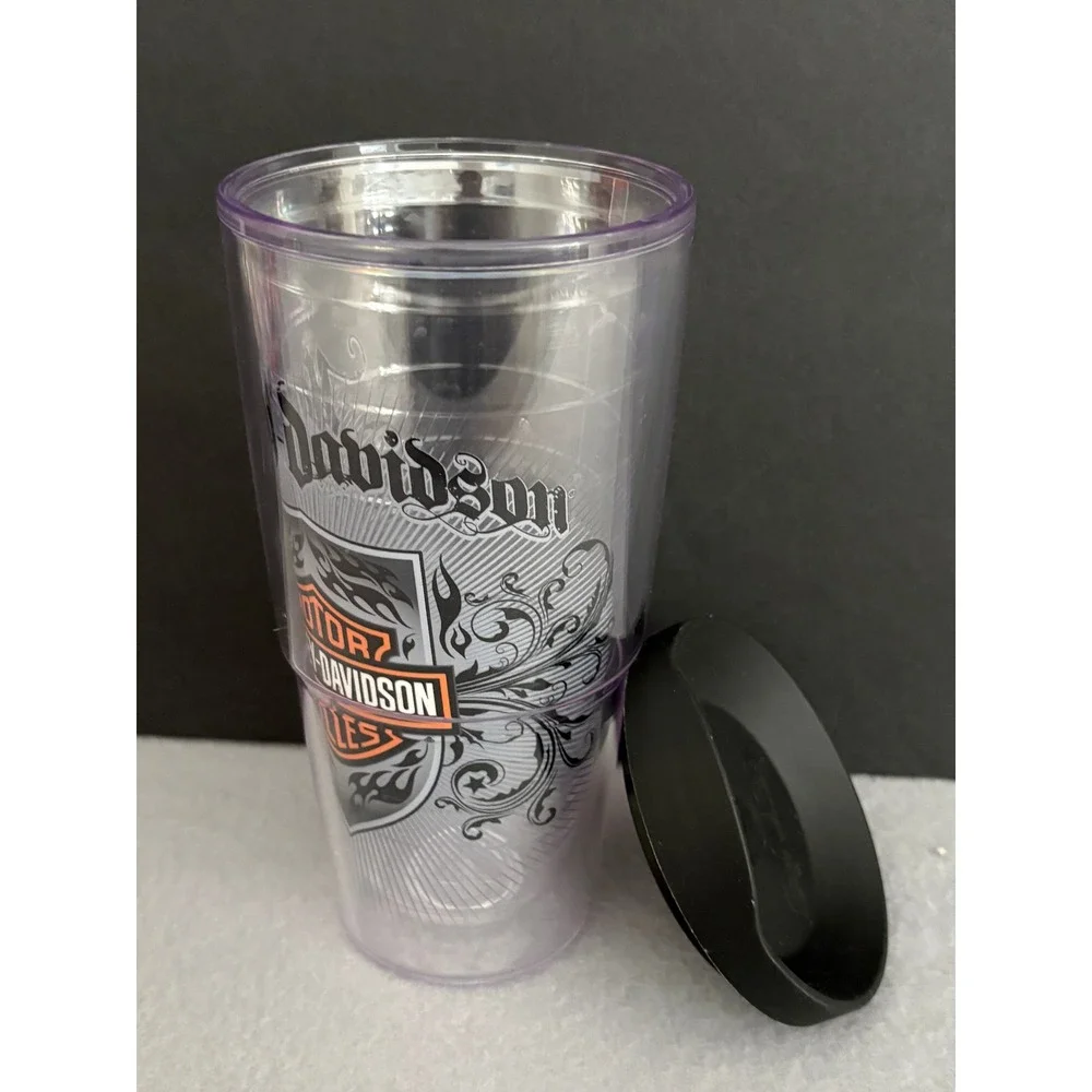 Tervis Harley-Davidson Tumbler 24 oz Clear Black Orange Shield Logo with Lid
